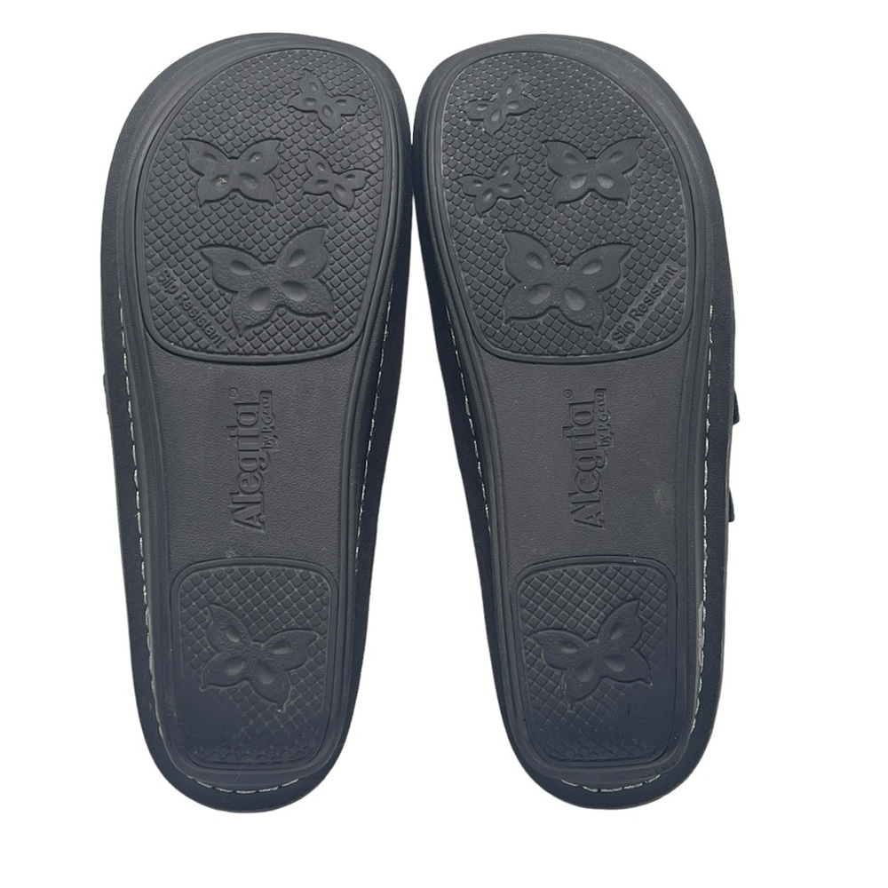 Alegria Alli Black Leather Floral Slide On Slip Resistant Comfort Nurse Clog - Picture 11 of 16